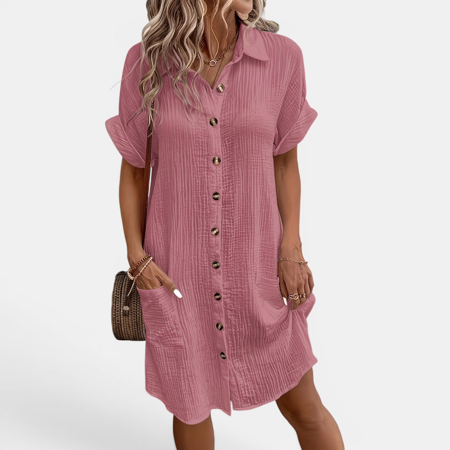 Monvaline | Women’s White Midi Shirt Dress – Breathable Summer Outfit