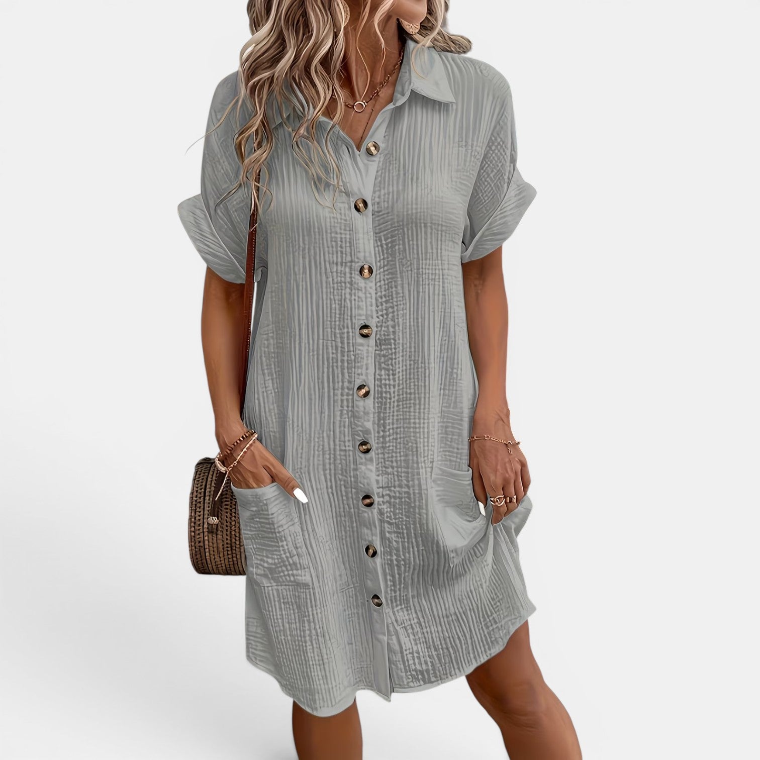 Monvaline | Women’s White Midi Shirt Dress – Breathable Summer Outfit