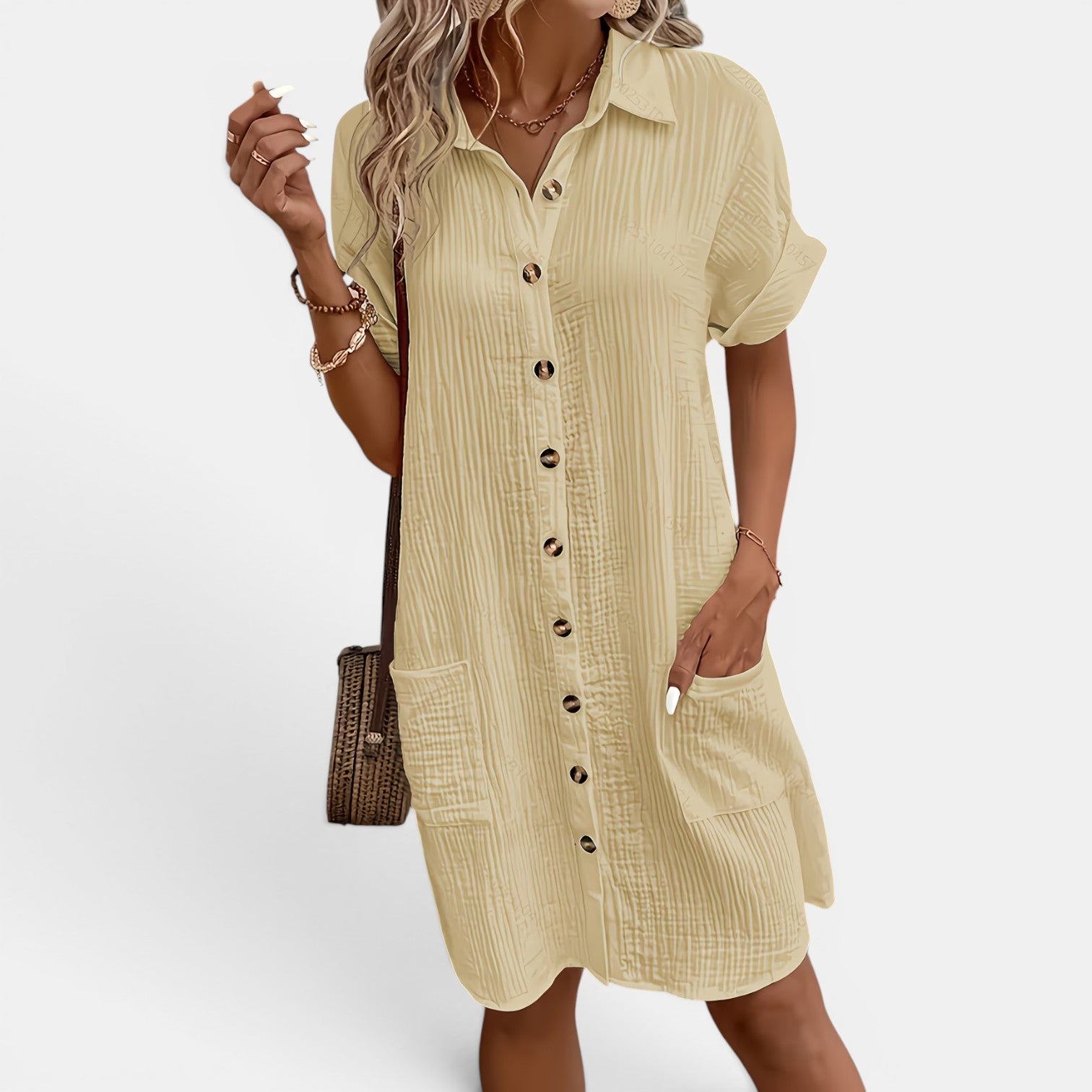 Monvaline | Women’s White Midi Shirt Dress – Breathable Summer Outfit