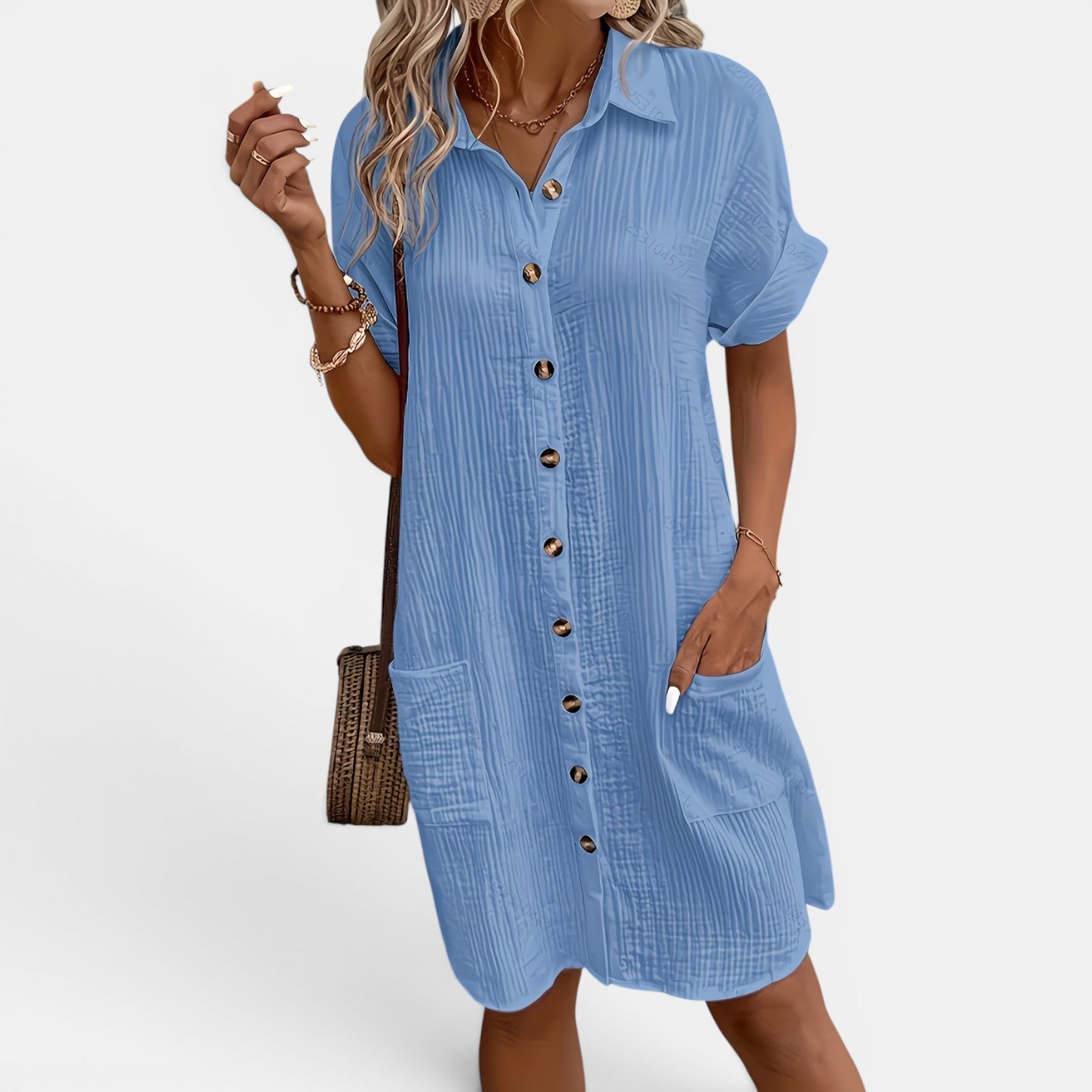Monvaline | Women’s White Midi Shirt Dress – Breathable Summer Outfit