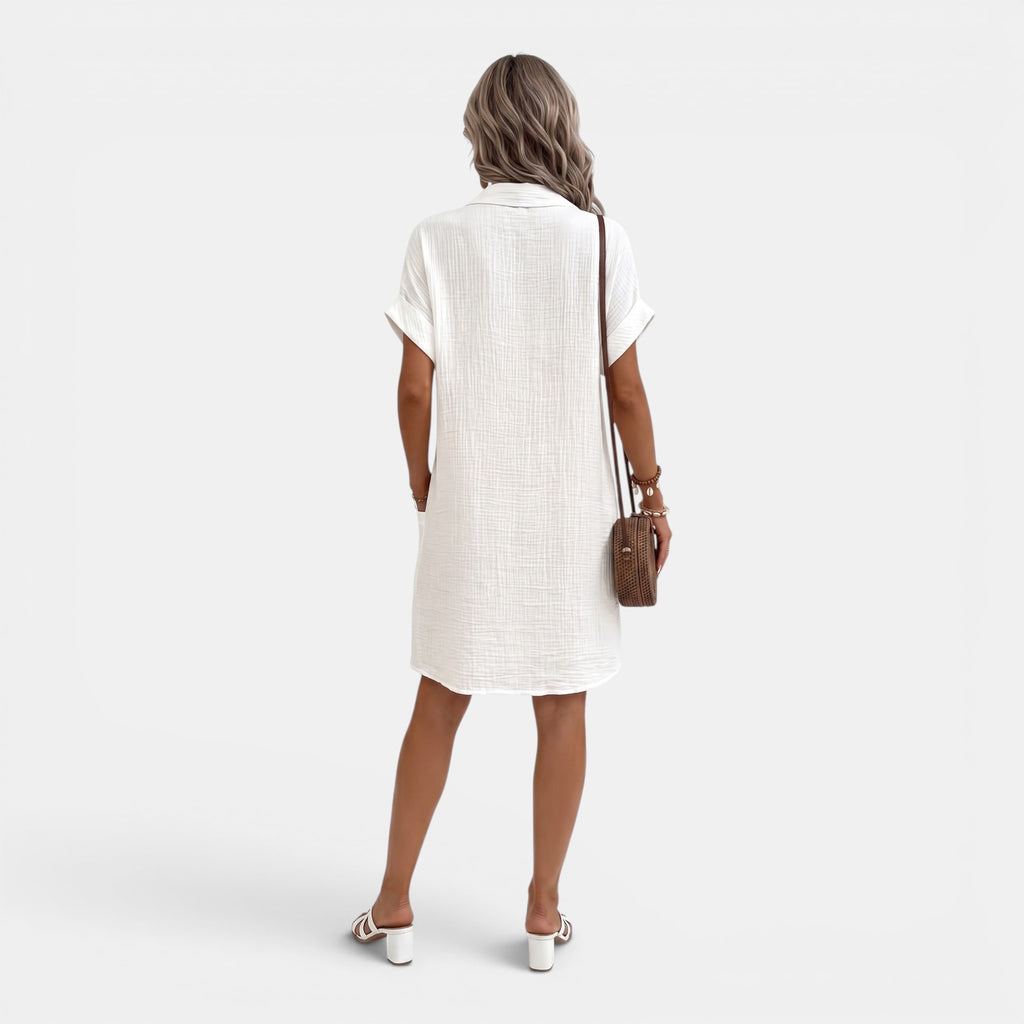 Monvaline | Women’s White Midi Shirt Dress – Breathable Summer Outfit
