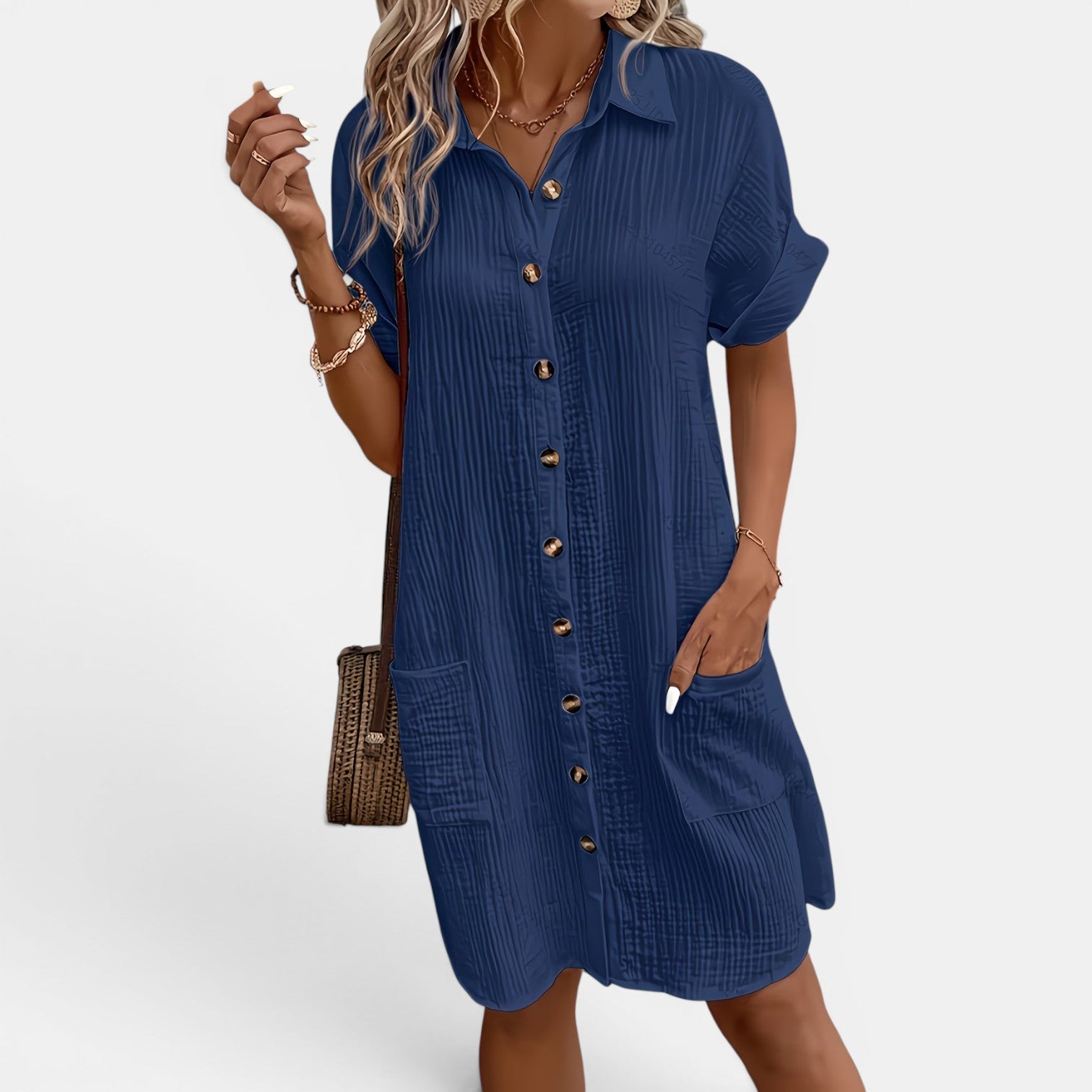Monvaline | Women’s White Midi Shirt Dress – Breathable Summer Outfit