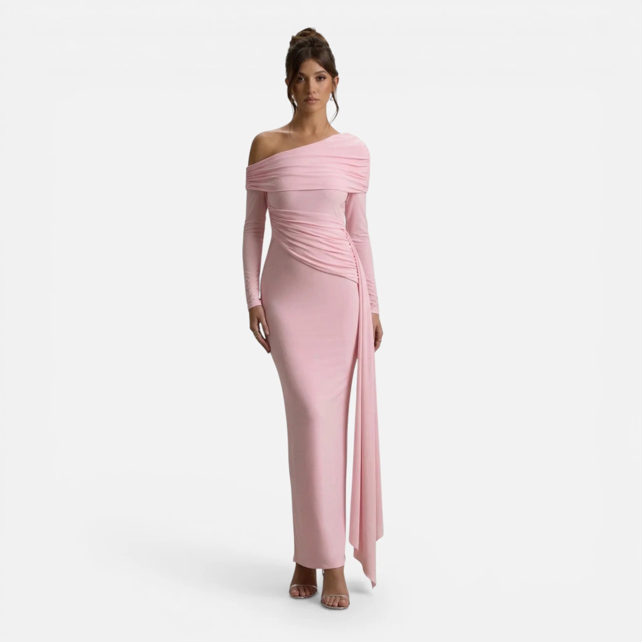Monvaline | Women’s Asymmetric Maxi Dress Draped Detail Formal Wear