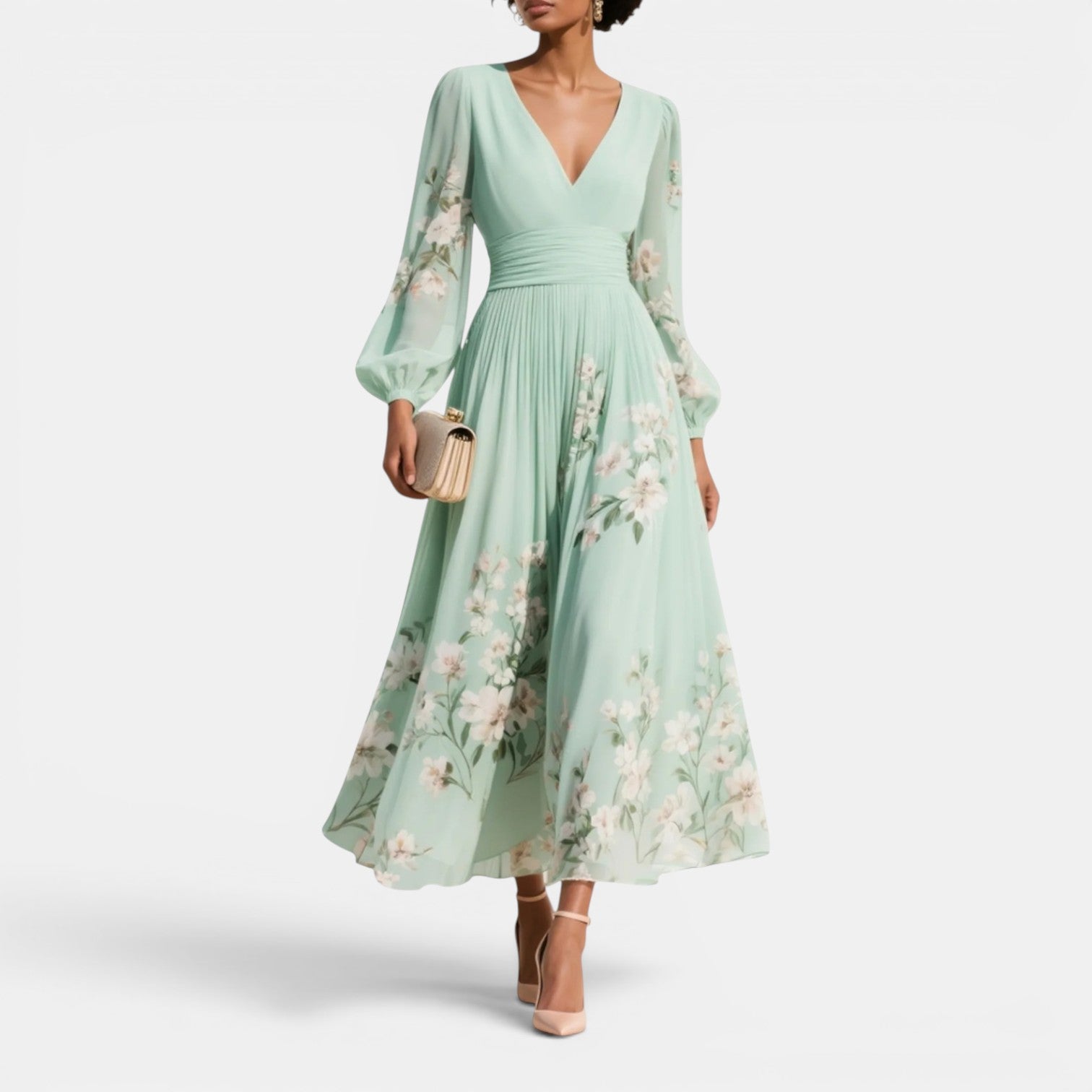 Monvaline | Women’s Floral Chiffon Midi Dress