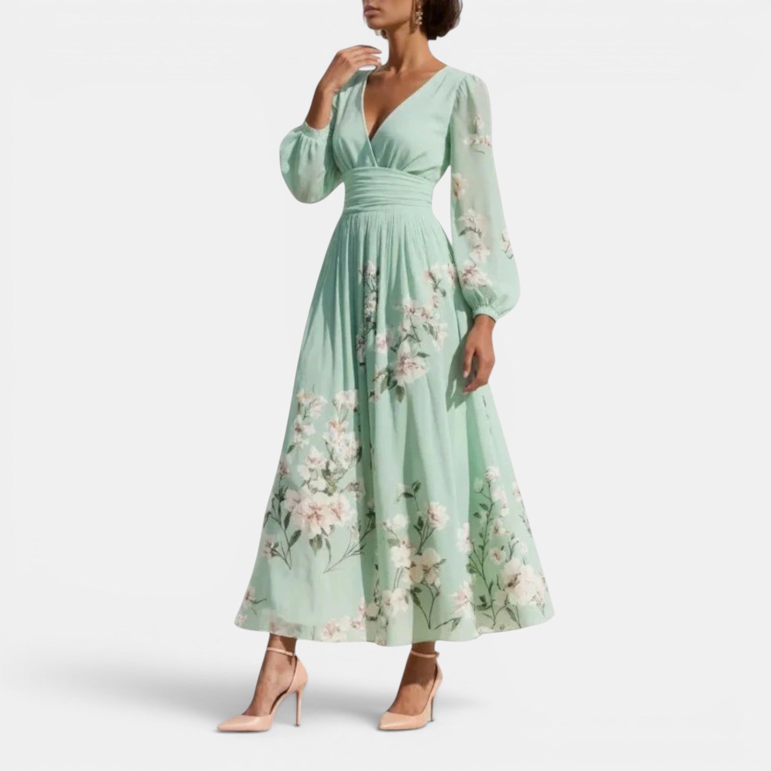 Monvaline | Women’s Floral Chiffon Midi Dress