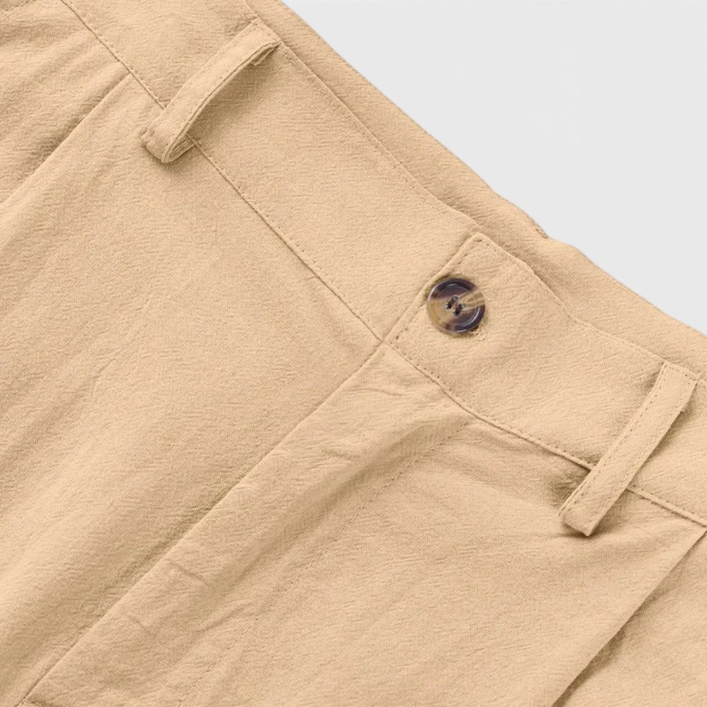 Monvaline | Men's Linen Smart Casual Trousers Straight Leg Loose Fit