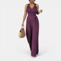 Monvaline | Women’s V-Neck Crisscross Tie Jumpsuit