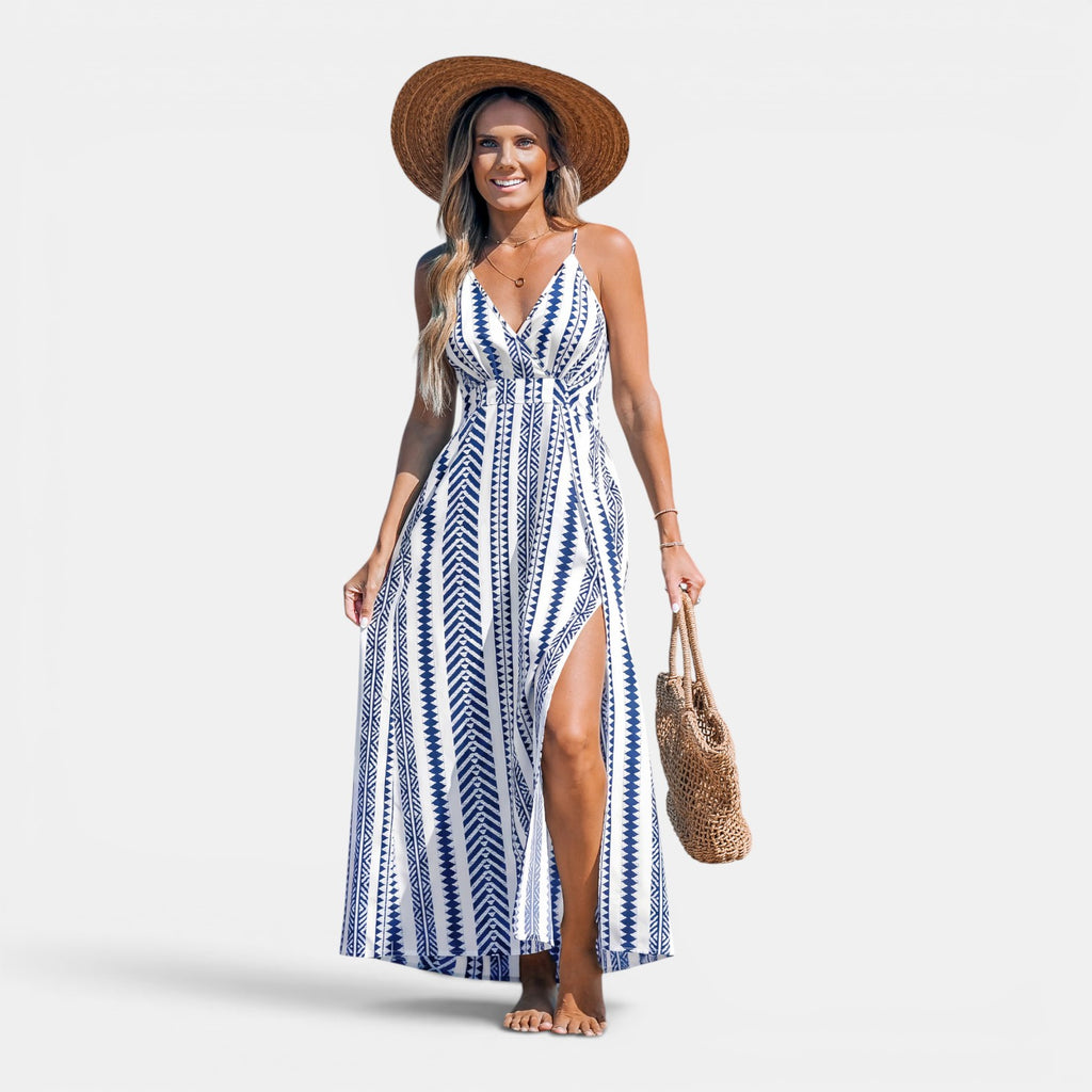 Monvaline | Women's Geometric Maxi Dress Sleeveless Relaxed Fit Summer