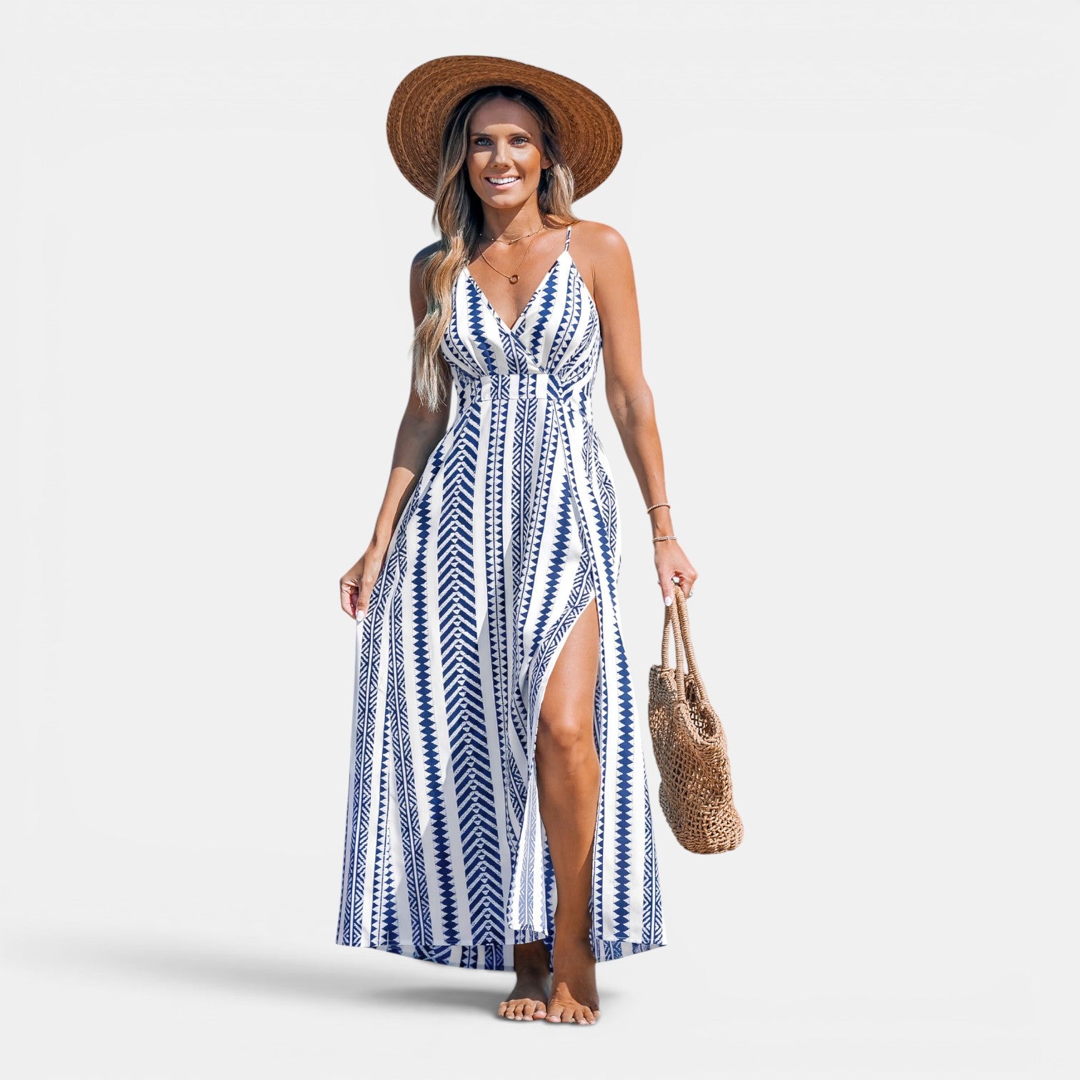 Monvaline | Women's Geometric Maxi Dress Sleeveless Relaxed Fit Summer