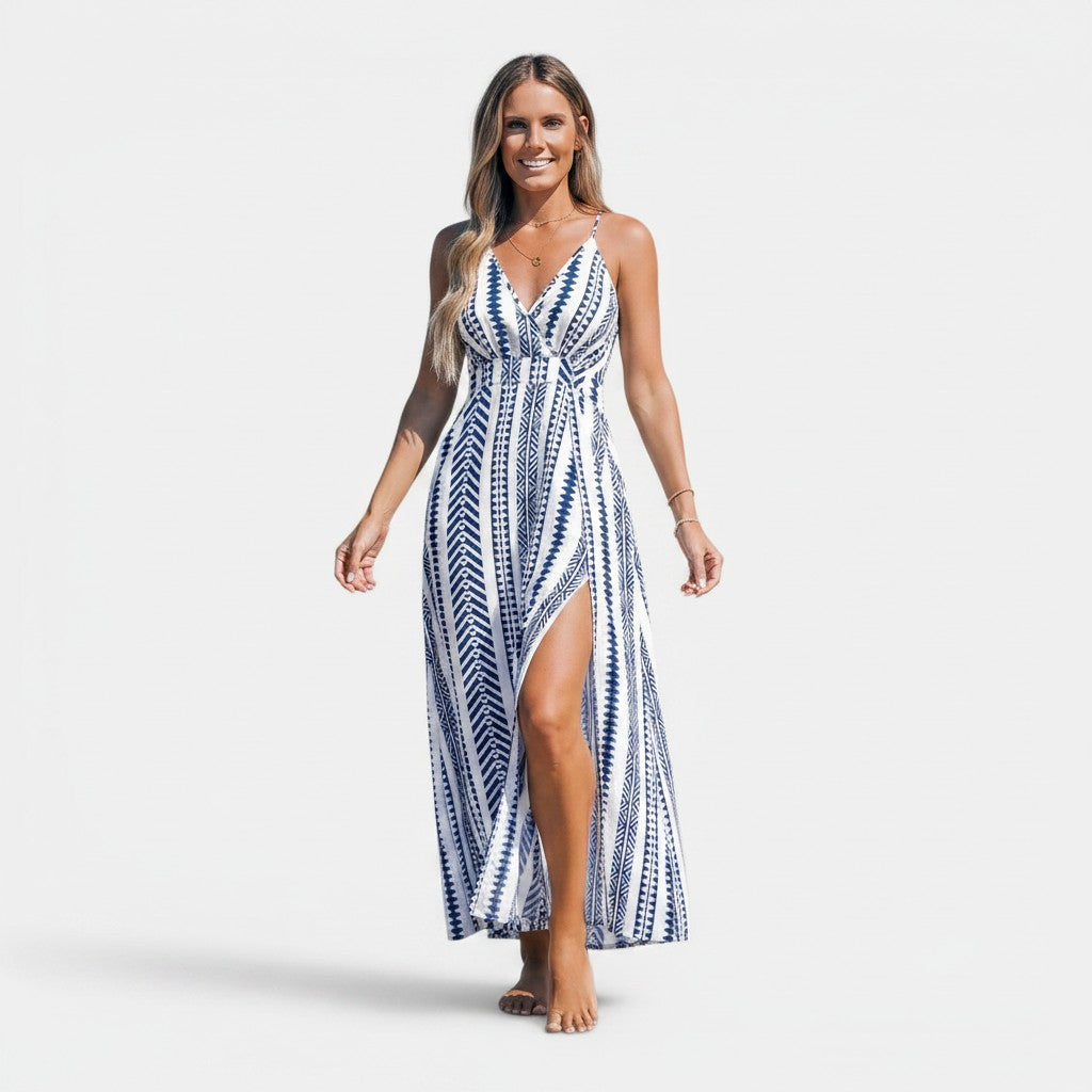 Monvaline | Women's Geometric Maxi Dress Sleeveless Relaxed Fit Summer