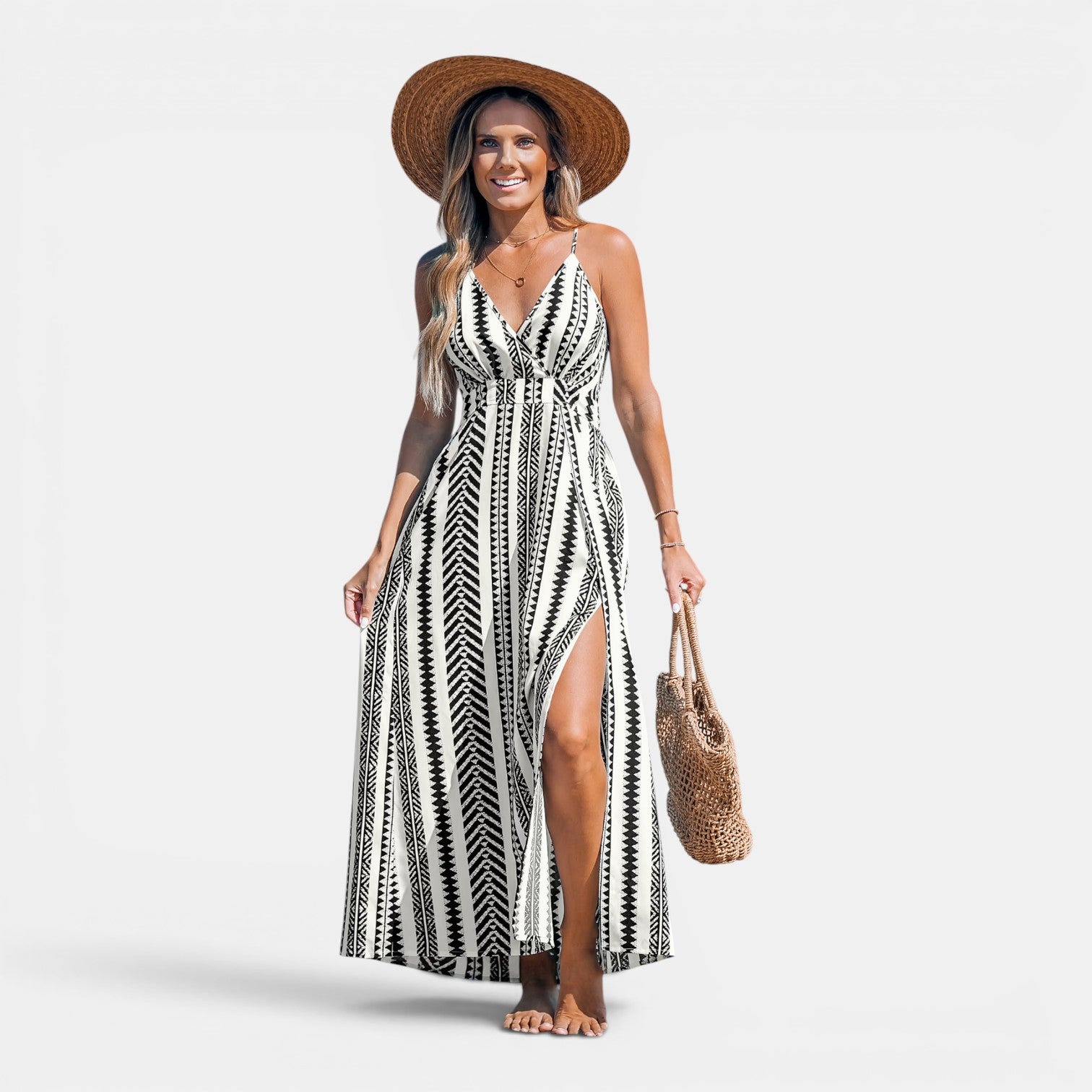 Monvaline | Women's Geometric Maxi Dress Sleeveless Relaxed Fit Summer