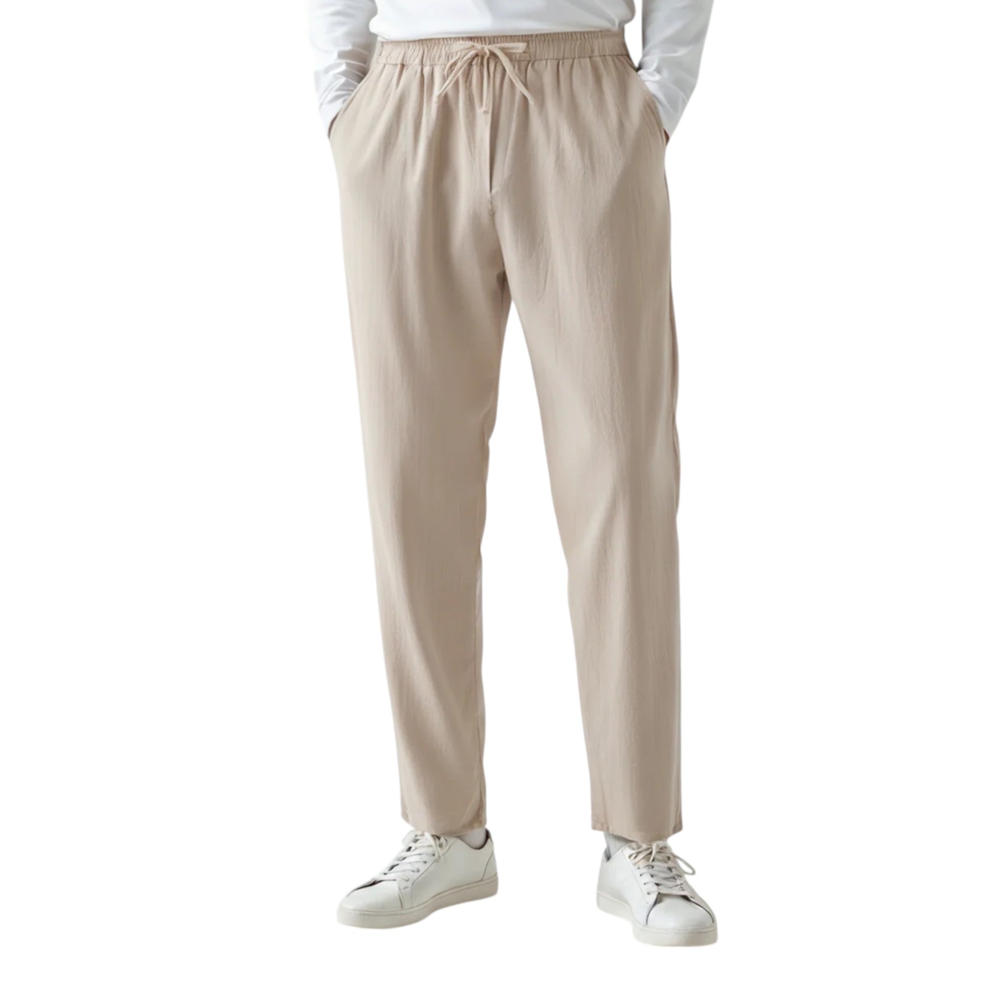 Monvaline | Men’s Linen Pants Breathable Comfort Relaxed Fit Summer Trousers