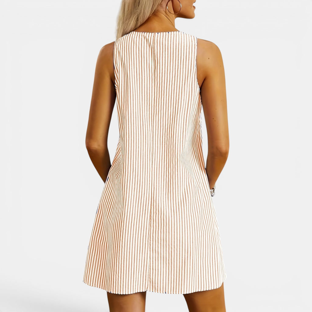 Monvaline | Women’s Summer Stripe Dress with Pockets – Knee-Length Fit