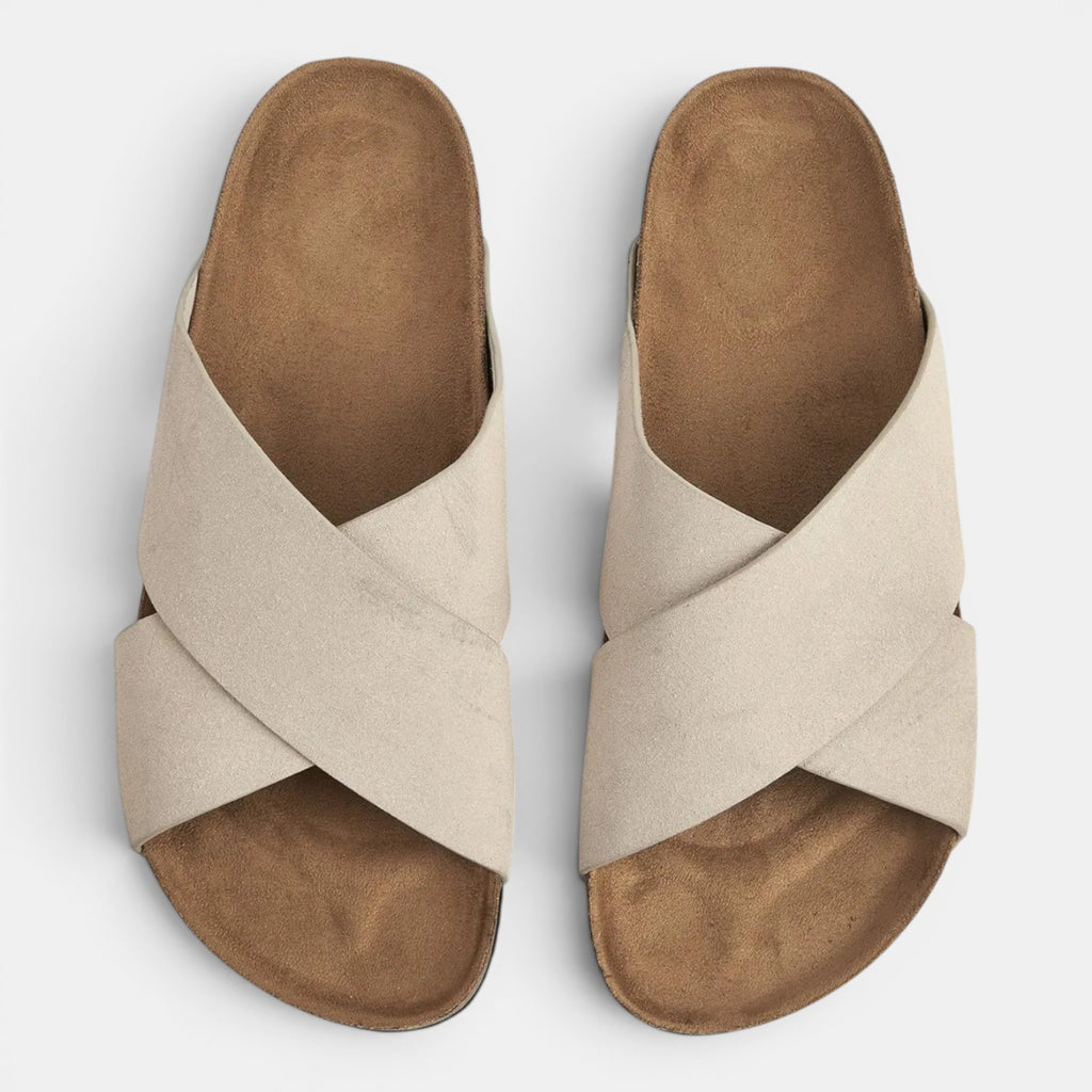 Monvaline | Women's Comfortable Suede Roman Sandals with Cross Straps