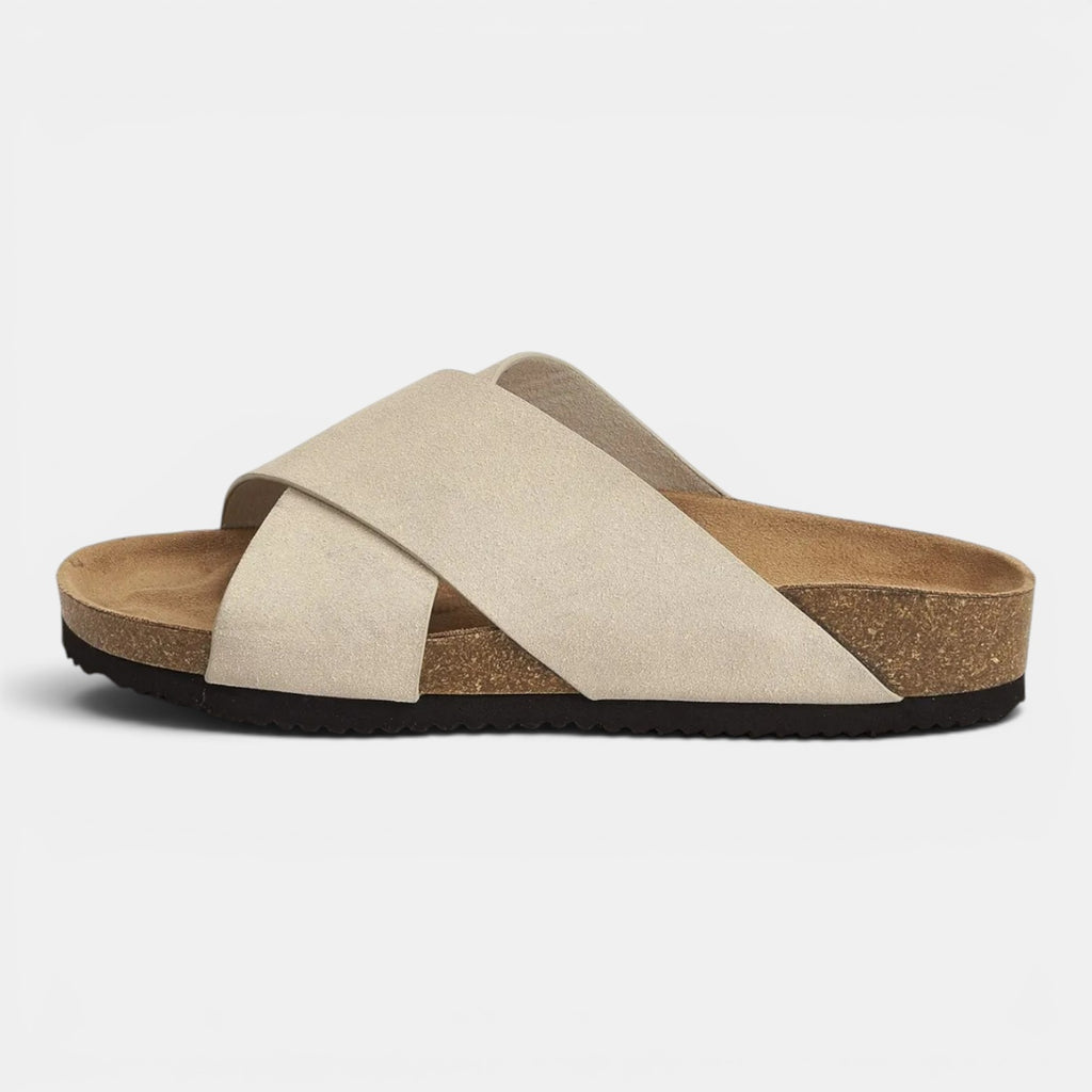 Monvaline | Women's Comfortable Suede Roman Sandals with Cross Straps