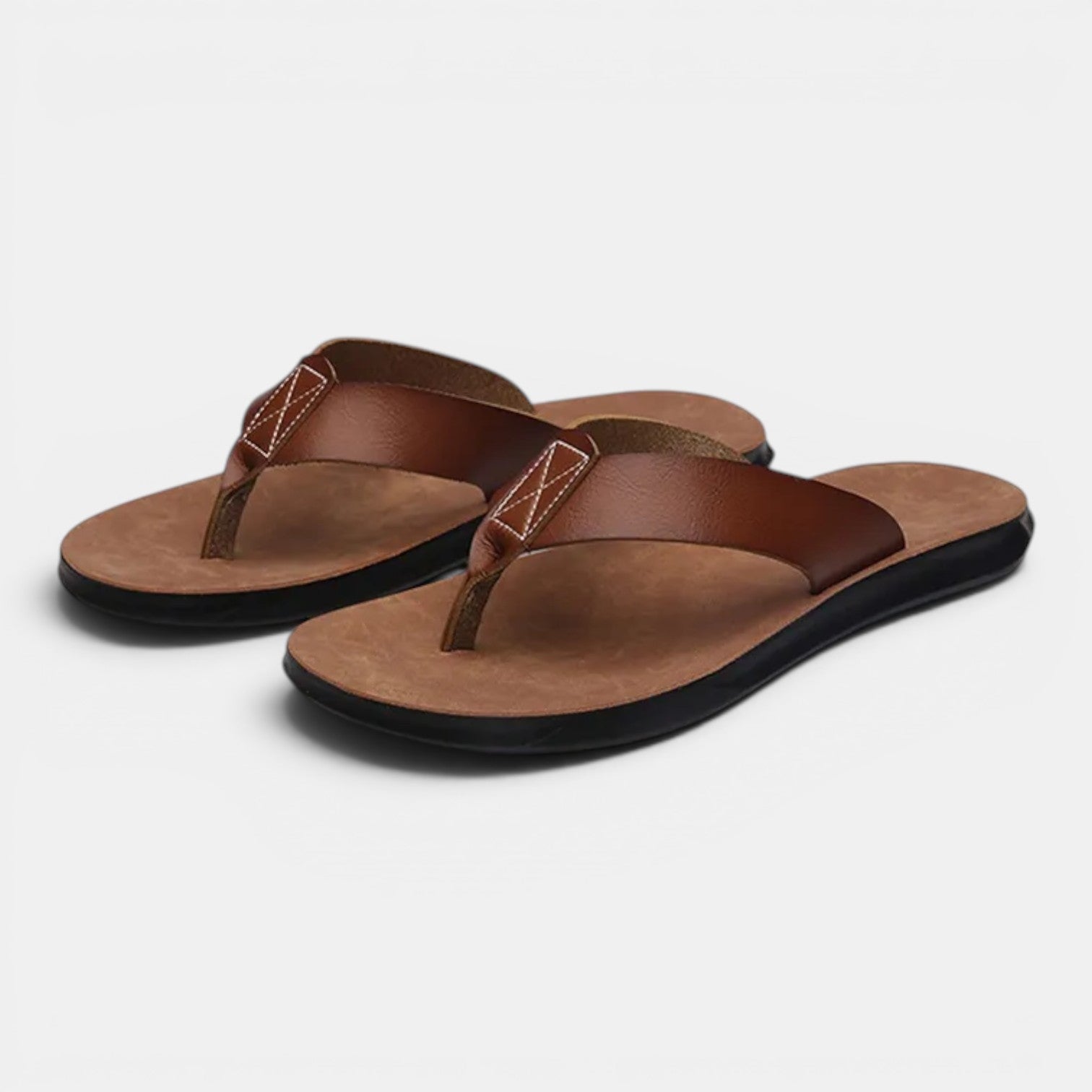 Monvaline | Men's Comfortable Leather Toe Post Sandals for Everyday Wear