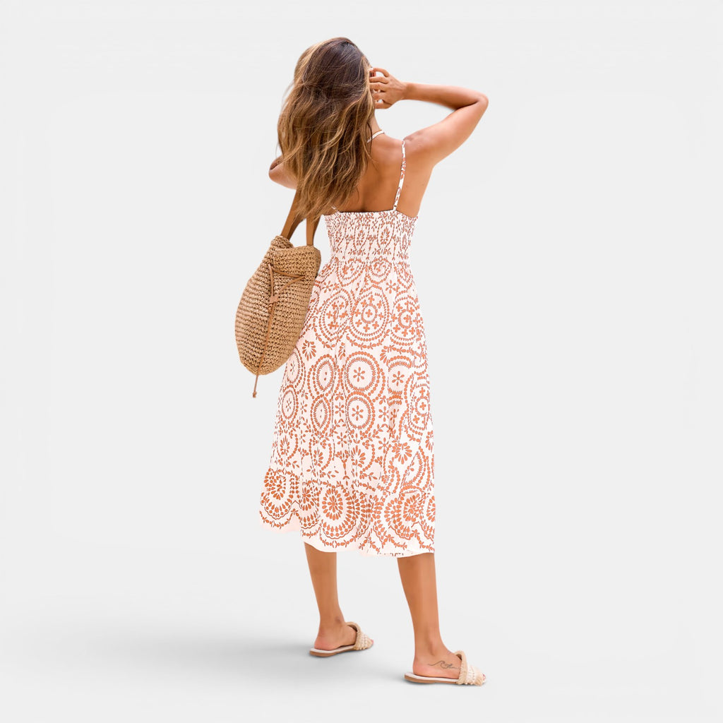 Monvaline | Women's Summer Midi Dress V-Neck Sleeveless Holiday Dress