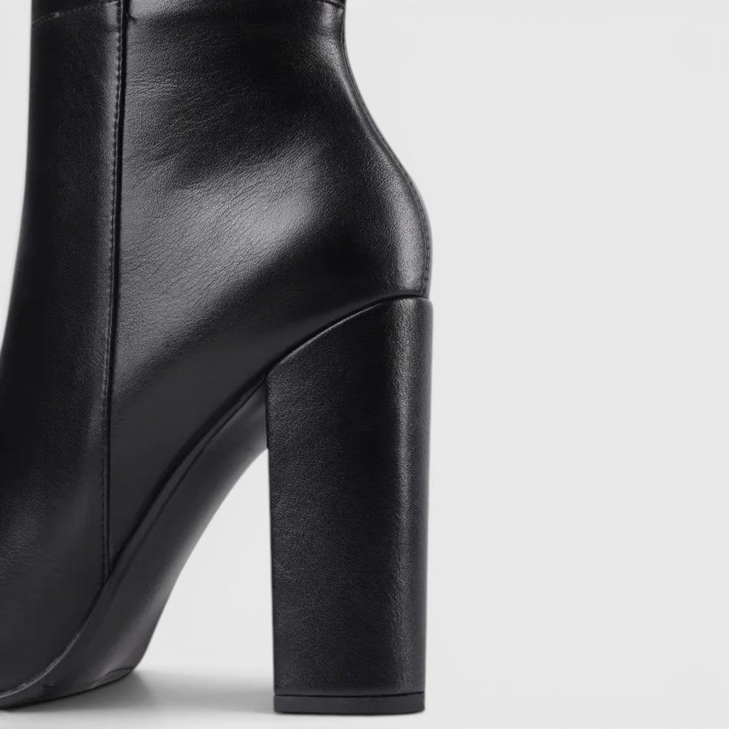 Monvaline | Women's Pointed Toe Chunky Heel Knee High Boots