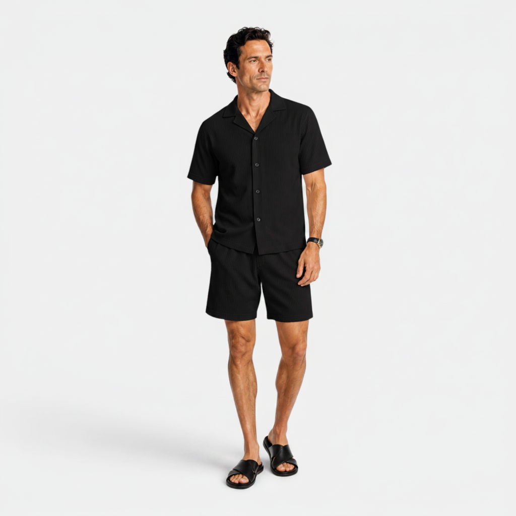 Monvaline | Men's Corduroy Polo Shirt & Shorts Set Casual Summer Outfit