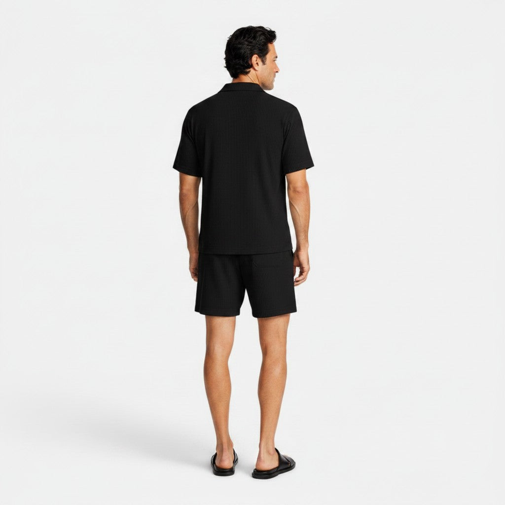 Monvaline | Men's Corduroy Polo Shirt & Shorts Set Casual Summer Outfit