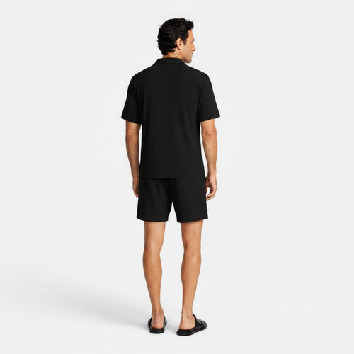 Monvaline | Men's Corduroy Polo Shirt & Shorts Set Casual Summer Outfit