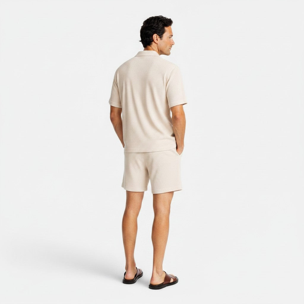 Monvaline | Men's Corduroy Polo Shirt & Shorts Set Casual Summer Outfit