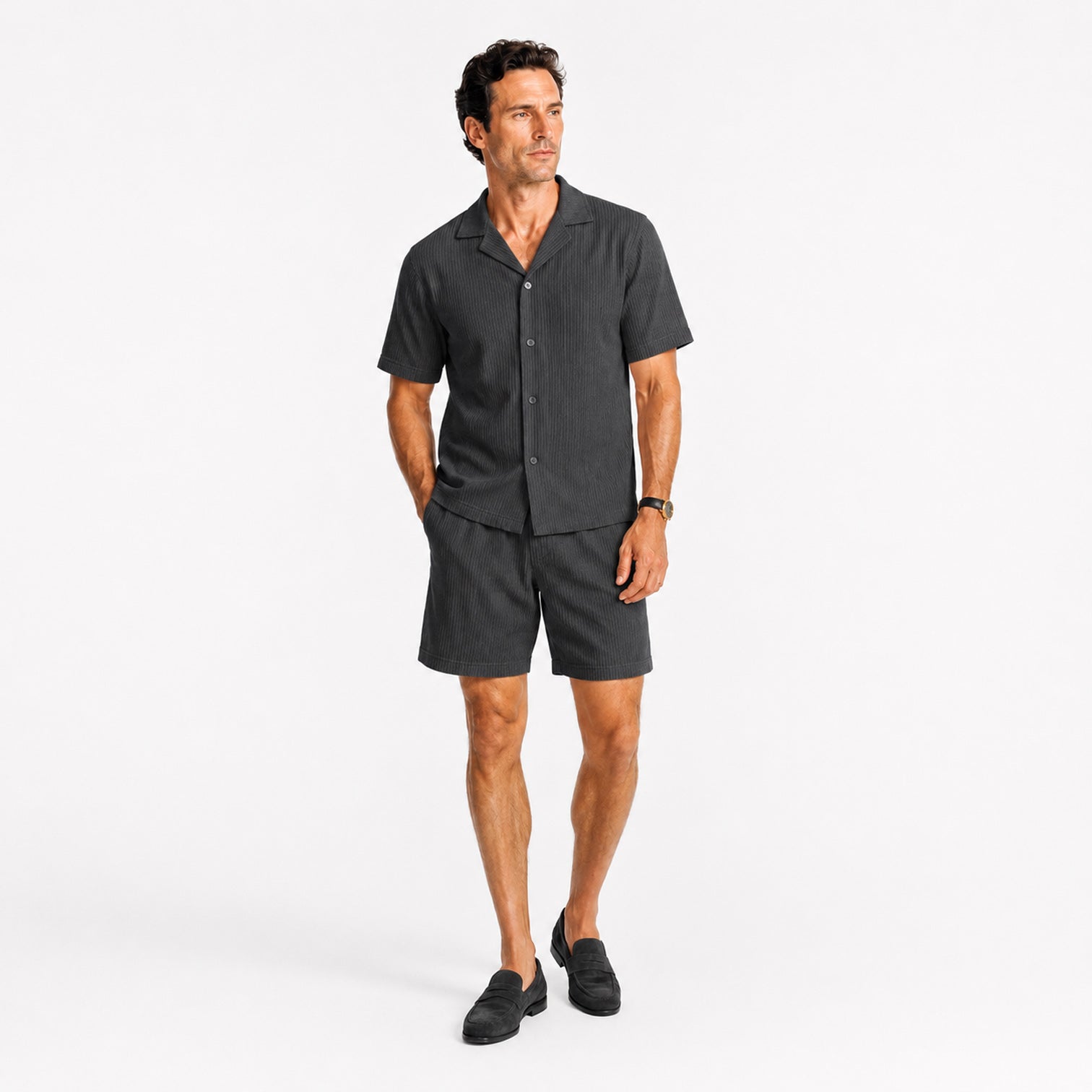 Monvaline | Men's Corduroy Polo Shirt & Shorts Set Casual Summer Outfit
