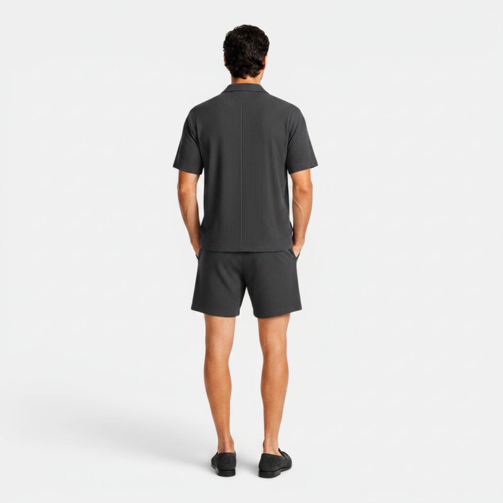Monvaline | Men's Corduroy Polo Shirt & Shorts Set Casual Summer Outfit