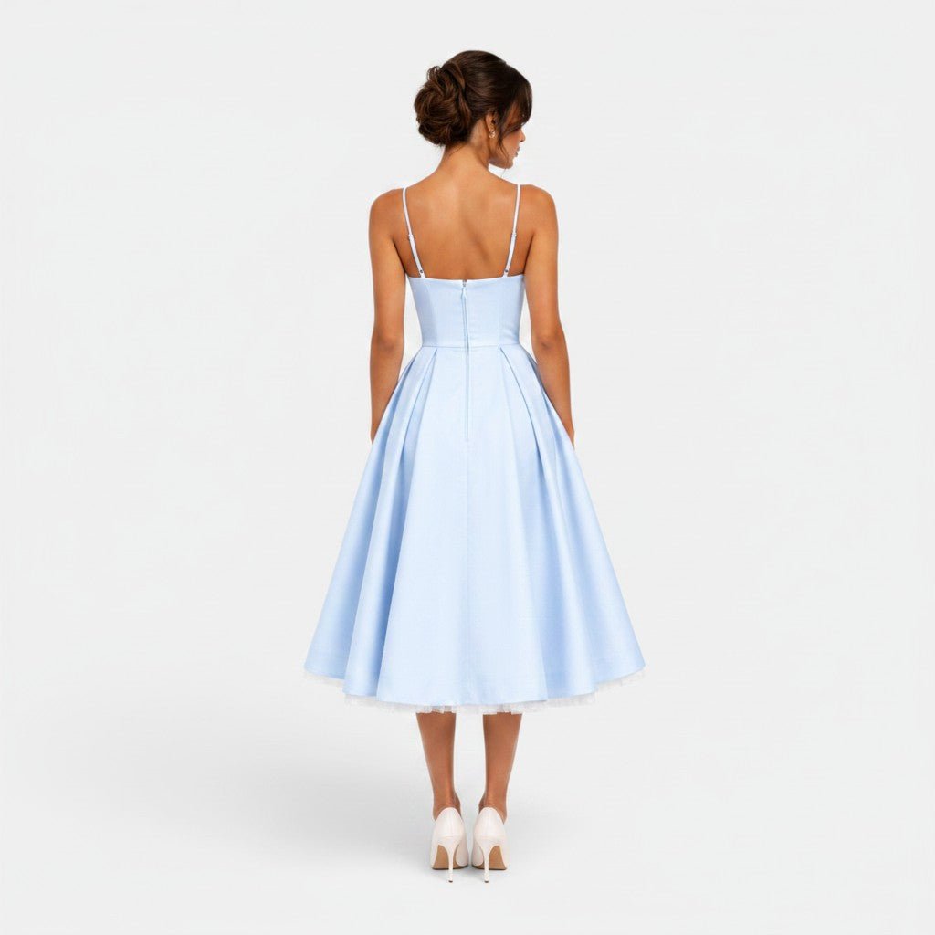 Monvaline | Women's Mesh Midi Dress Flared Skirt Lightweight Formal Dress