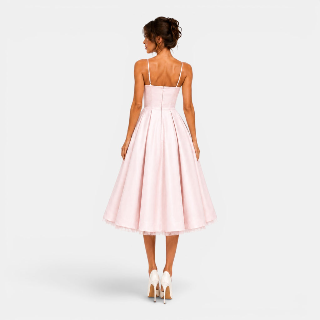 Monvaline | Women's Mesh Midi Dress Flared Skirt Lightweight Formal Dress