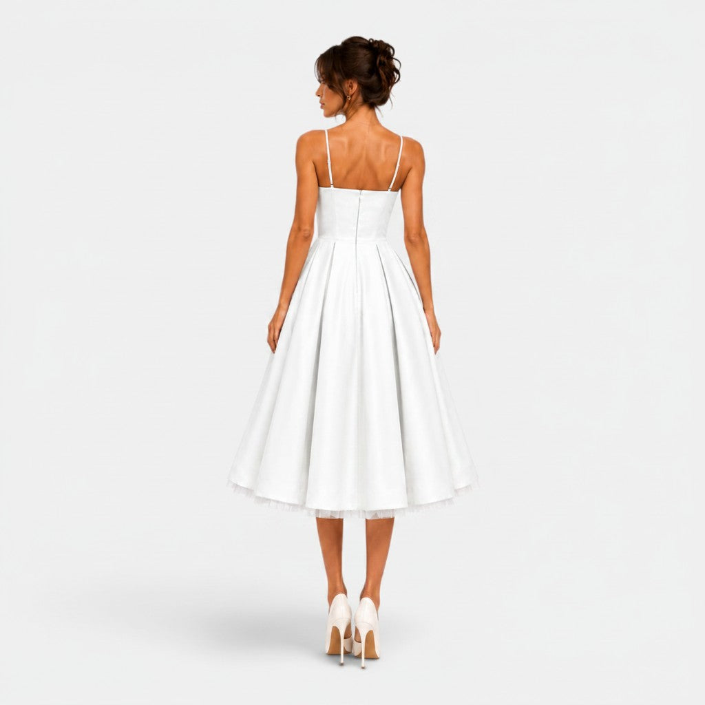 Monvaline | Women's Mesh Midi Dress Flared Skirt Lightweight Formal Dress
