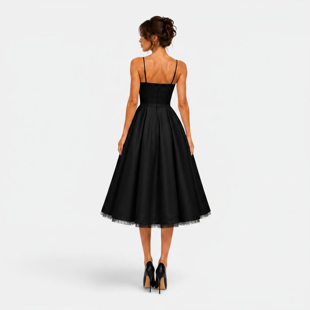 Monvaline | Women's Mesh Midi Dress Flared Skirt Lightweight Formal Dress