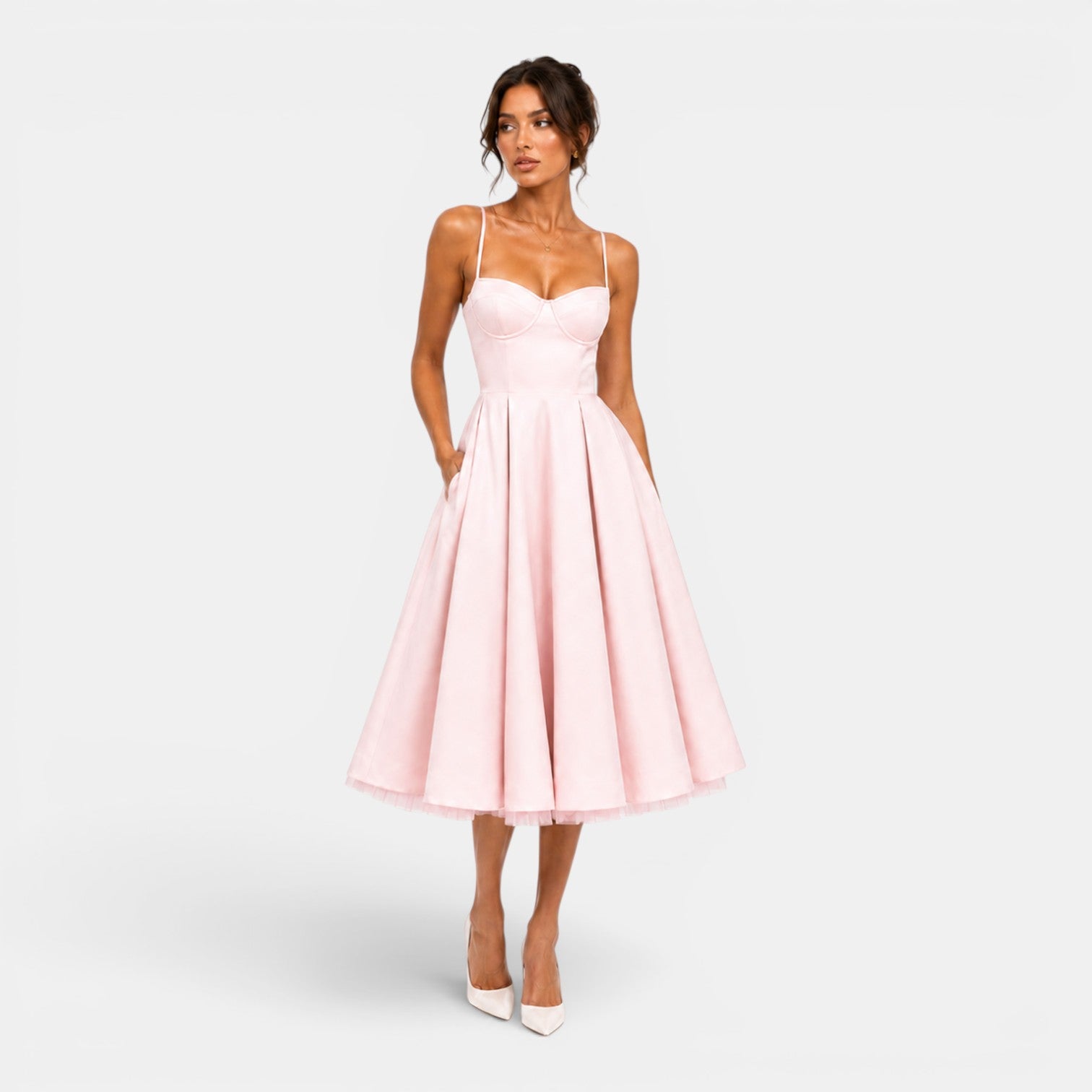 Monvaline | Women's Mesh Midi Dress Flared Skirt Lightweight Formal Dress
