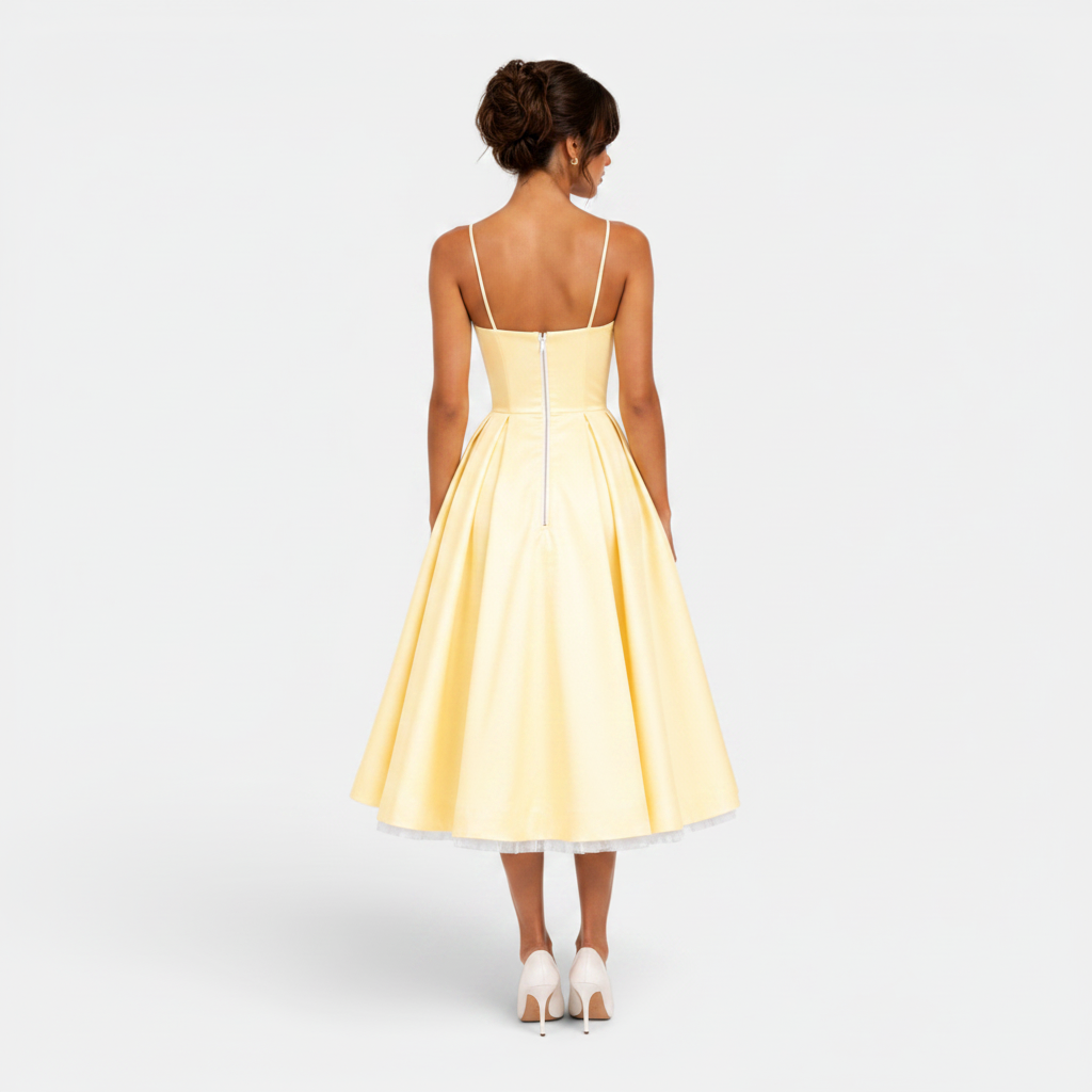 Monvaline | Women's Mesh Midi Dress Flared Skirt Lightweight Formal Dress