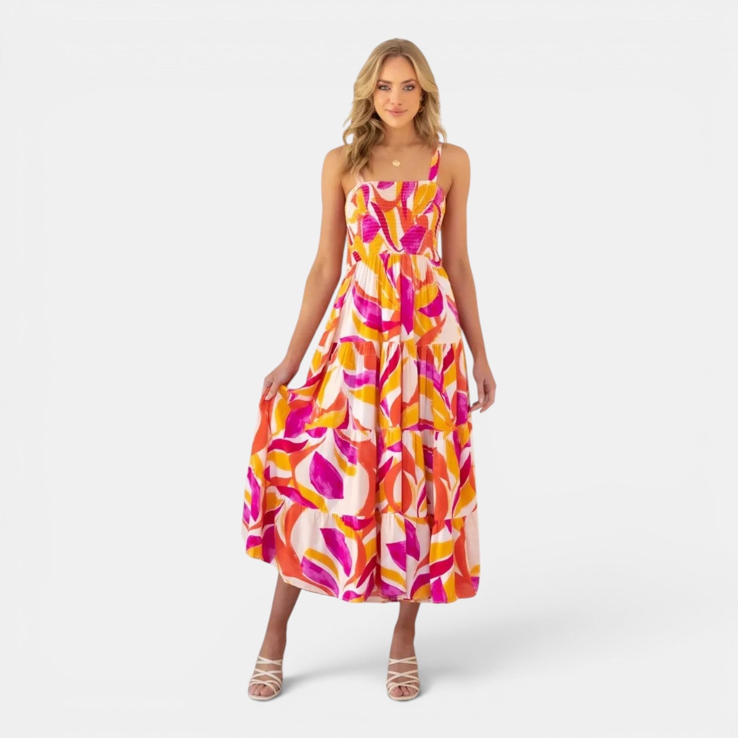 Monvaline | Women's Floral Midi Dress for Holidays & Summer Occasions