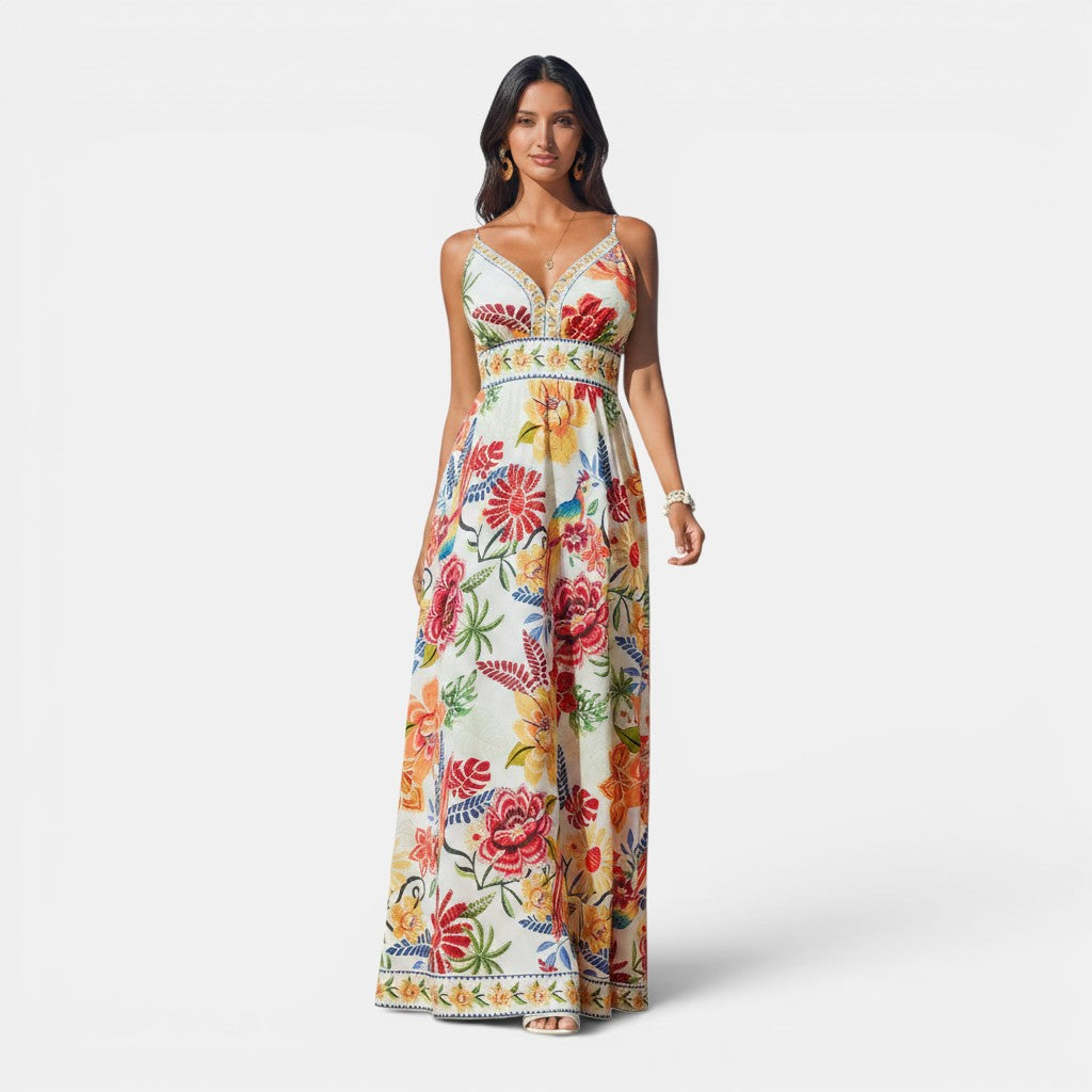 Monvaline | Women's Floral Maxi Dress for Summer Holidays and Events