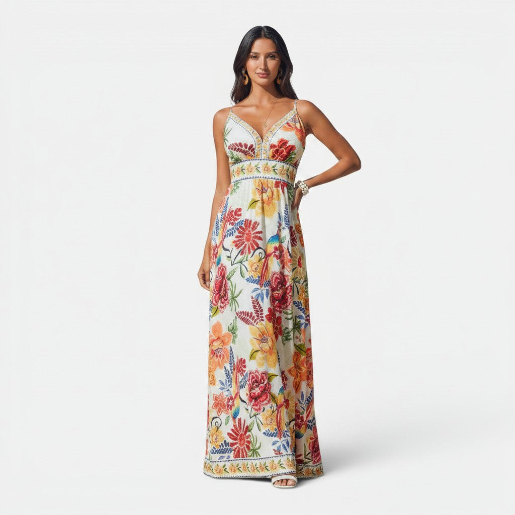 Monvaline | Women's Floral Maxi Dress for Summer Holidays and Events