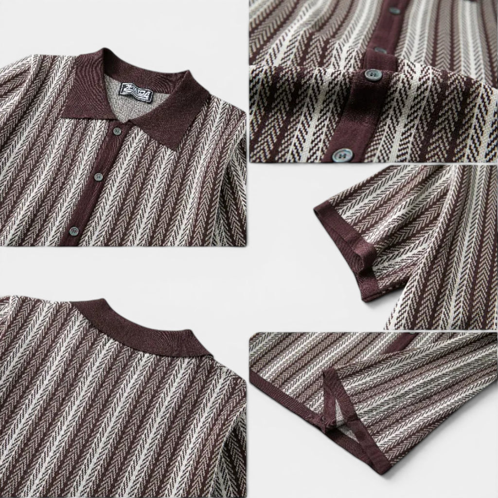Monvaline | Men's Striped Knit Polo Shirt Smart Casual Summer Wear