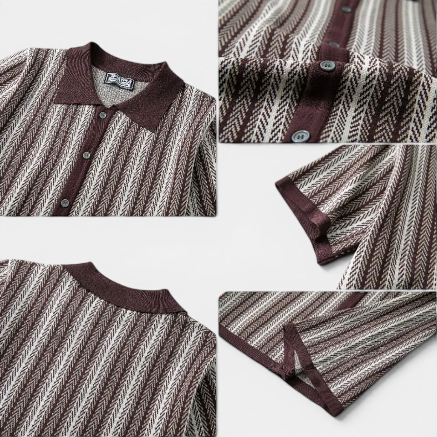 Monvaline | Men's Striped Knit Polo Shirt Smart Casual Summer Wear