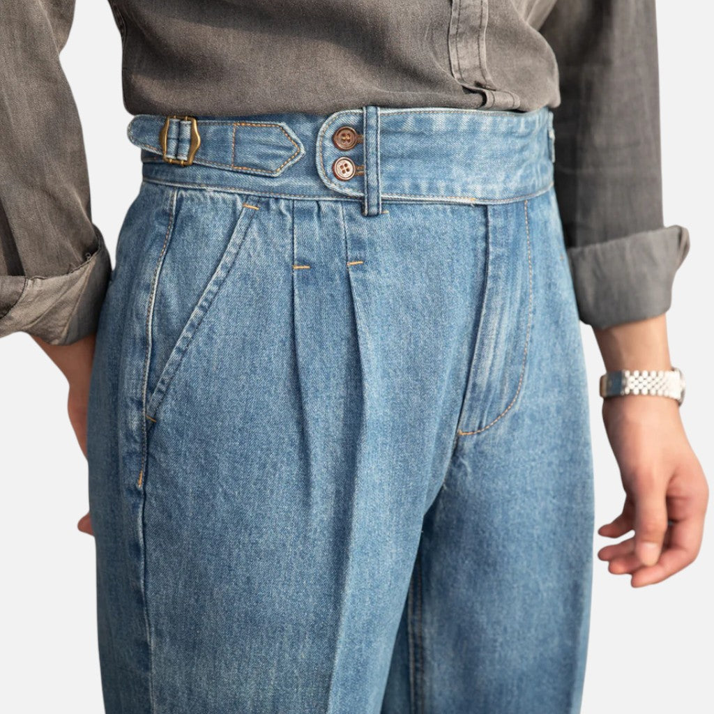 Monvaline | Men’s Vintage Pleated Denim Trousers