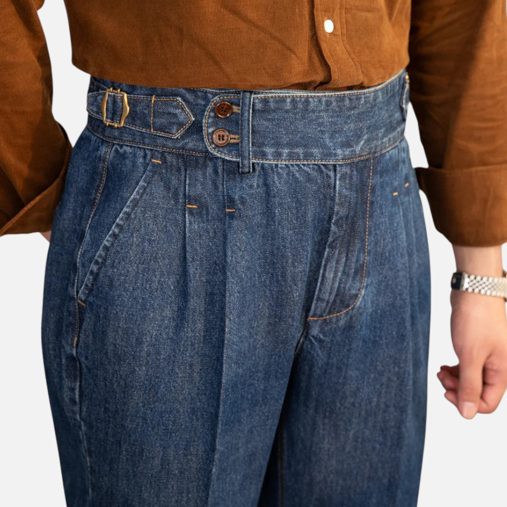Monvaline | Men’s Vintage Pleated Denim Trousers