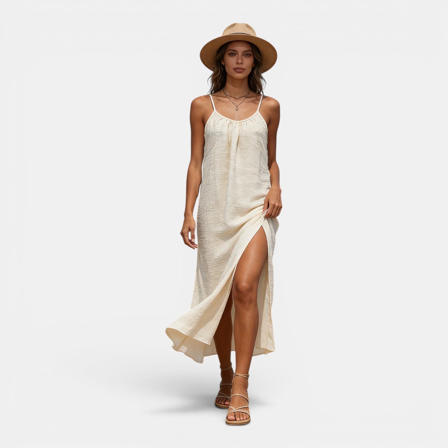 Monvaline | Women’s Sleeveless Holiday Midi Dress – Comfortable Summer Fit