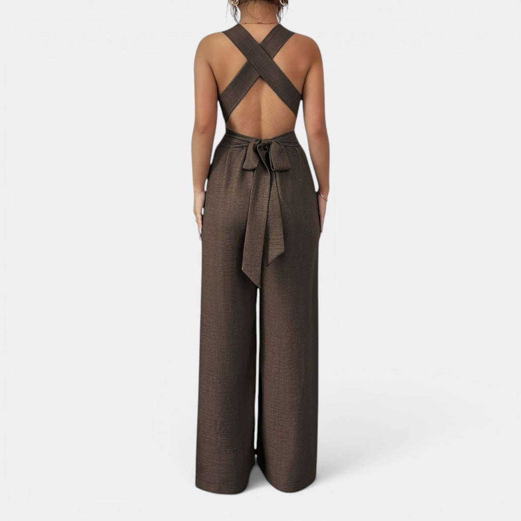Monvaline | Women’s V-Neck Crisscross Tie Jumpsuit