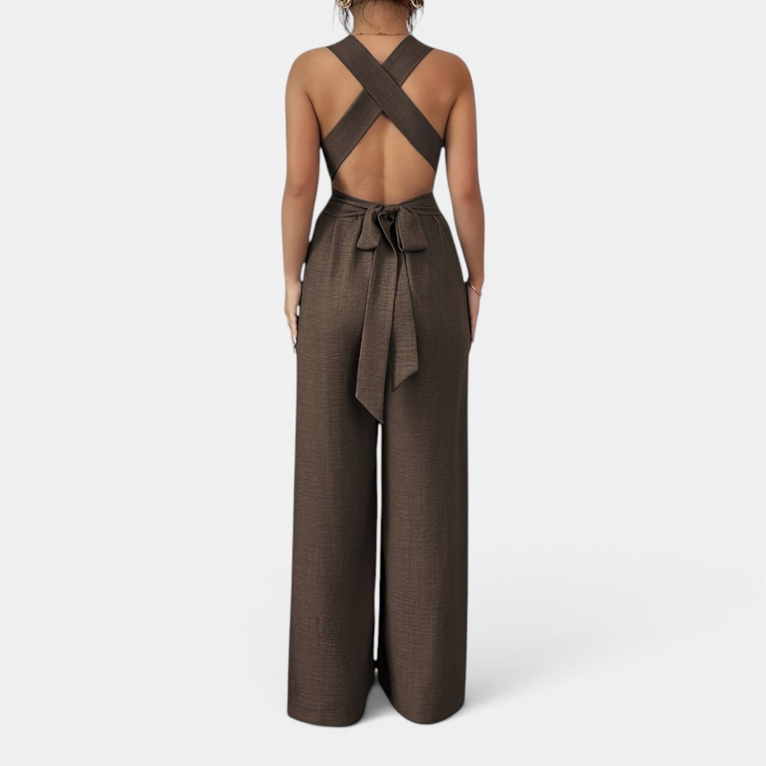 Monvaline | Women’s V-Neck Crisscross Tie Jumpsuit