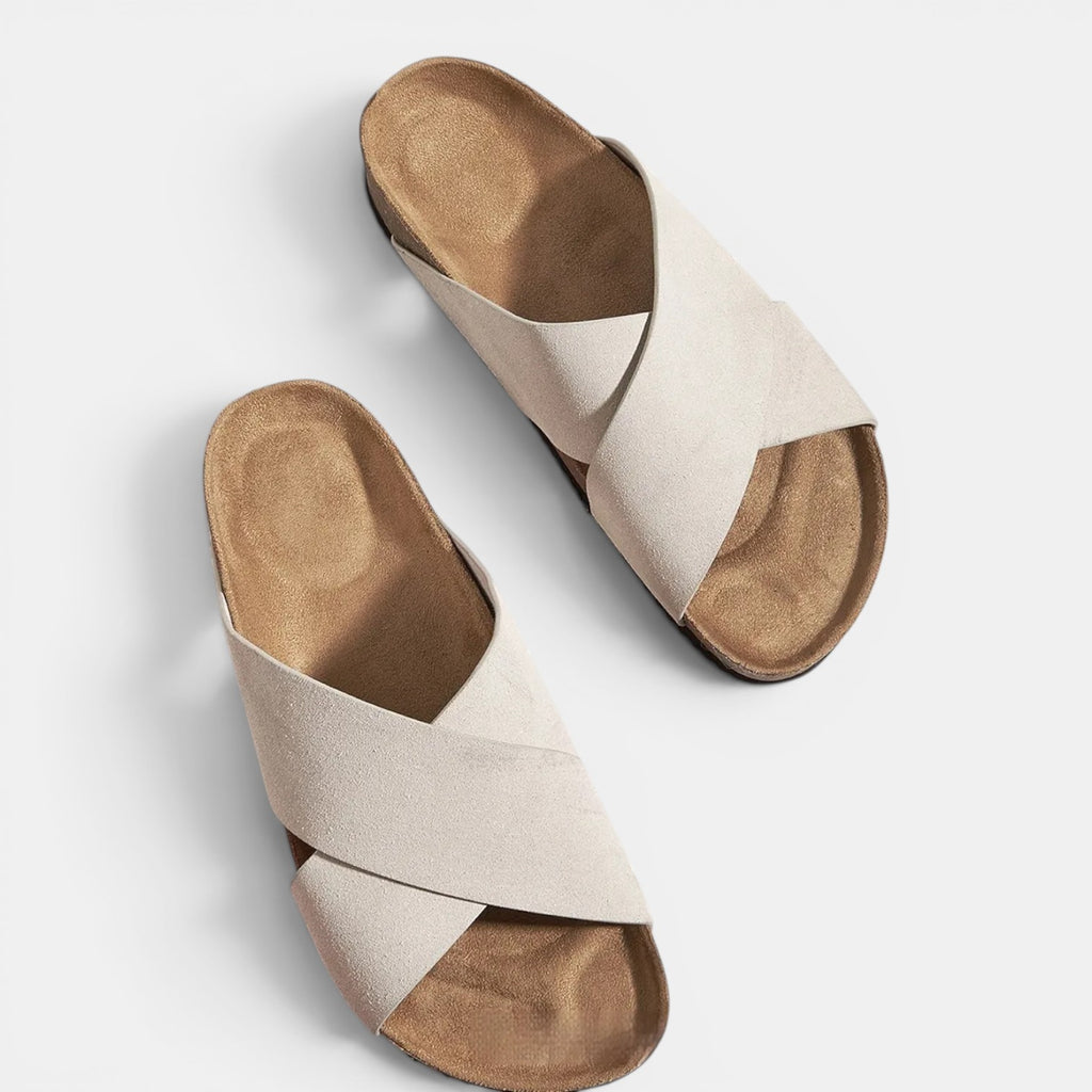 Monvaline | Women's Comfortable Suede Roman Sandals with Cross Straps