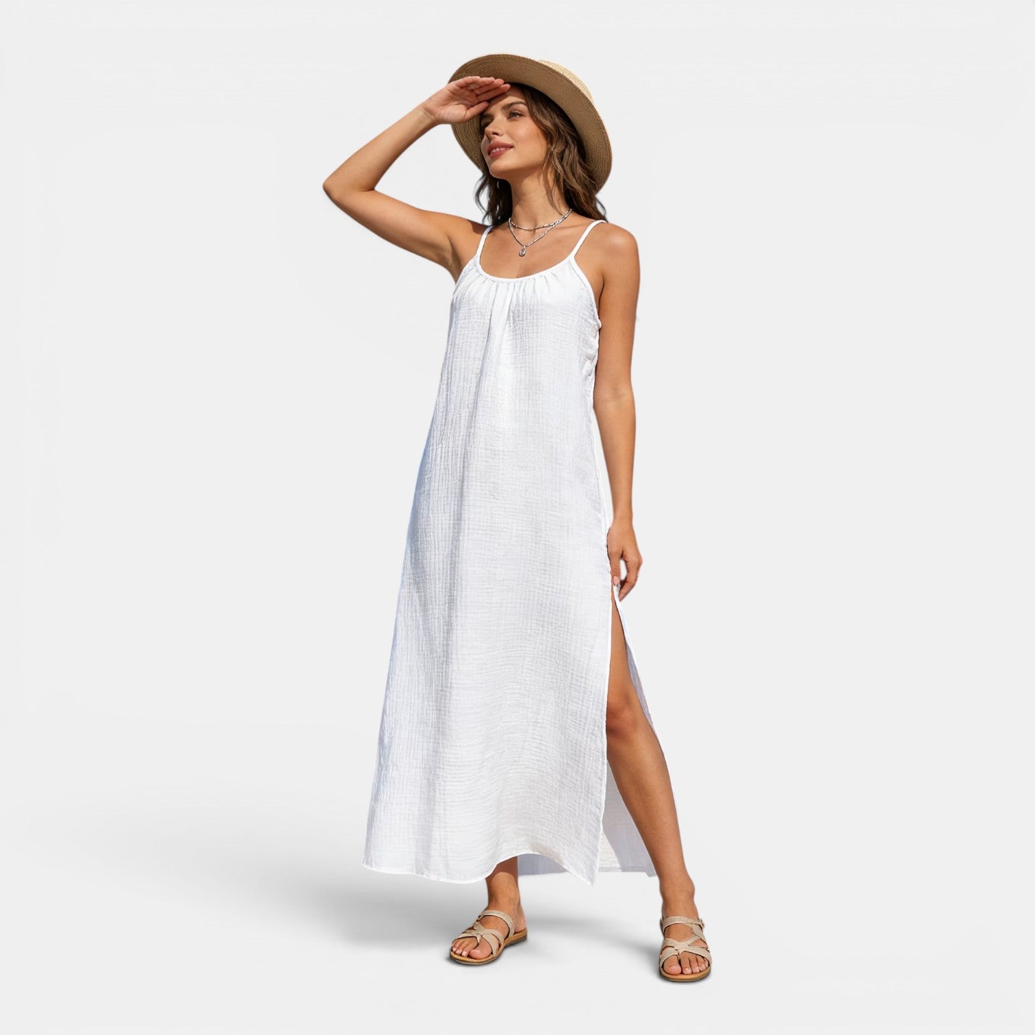 Monvaline | Women’s Sleeveless Holiday Midi Dress – Comfortable Summer Fit