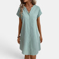 Monvaline | Women’s Loose Fit Summer Dress V-Neck Button Midi