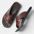 Monvaline | Men's Leather Cross Strap Slide Sandals – Comfort Summer Fit