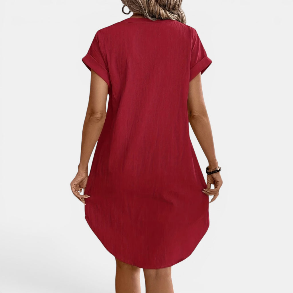 Monvaline | Women’s Loose Fit Summer Dress V-Neck Button Midi