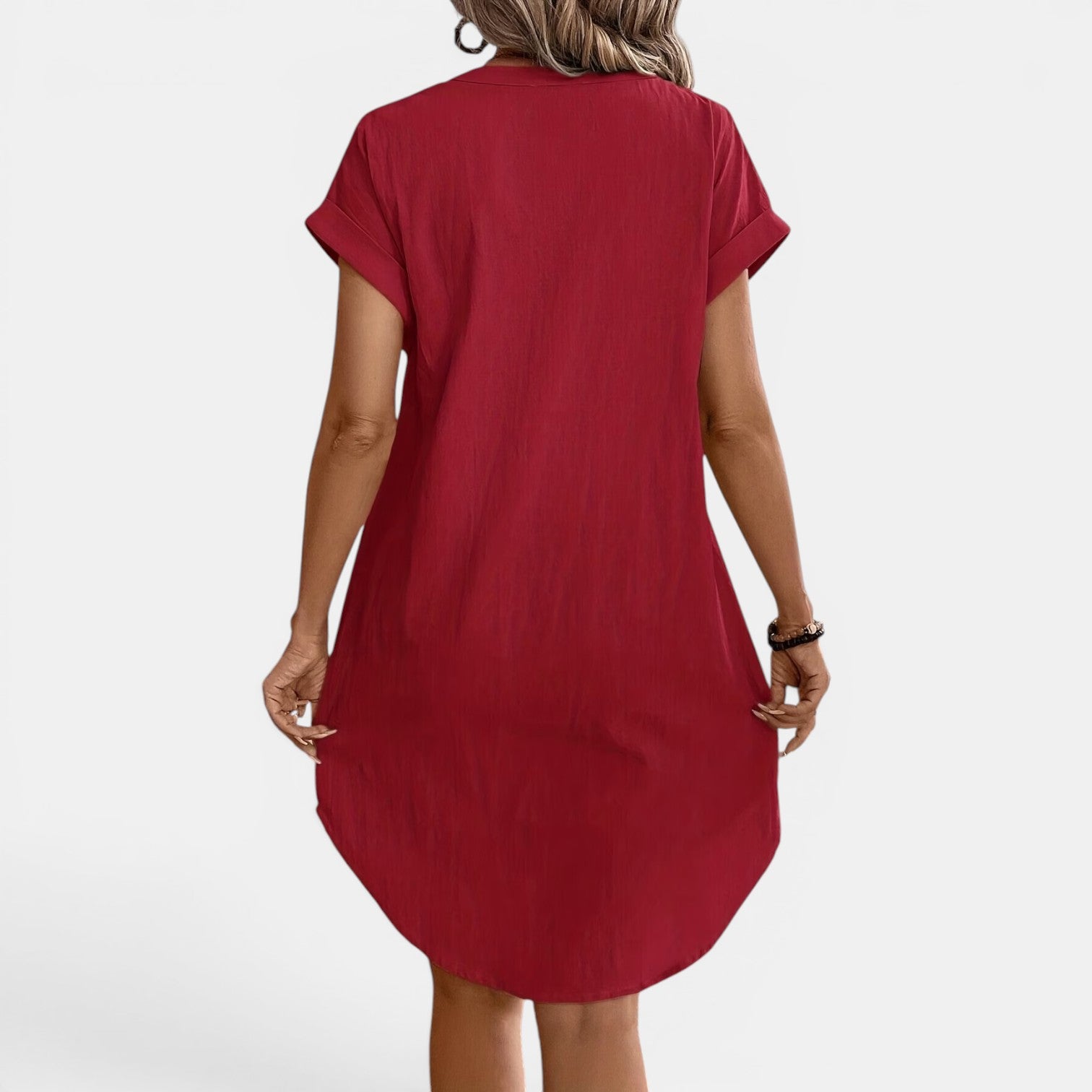 Monvaline | Women’s Loose Fit Summer Dress V-Neck Button Midi